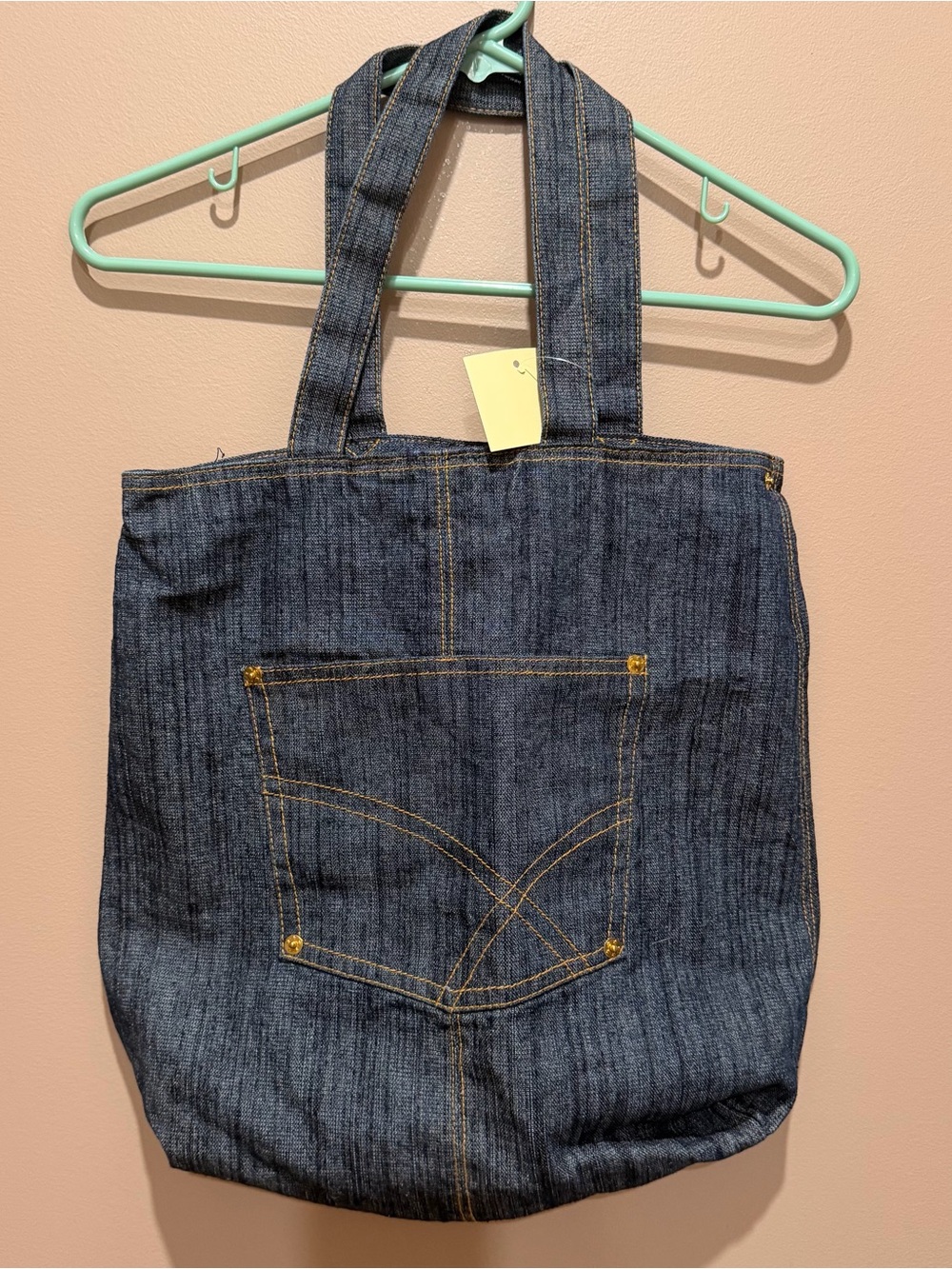 NWT. Denim Tote Bag with Front Pocket - Blue